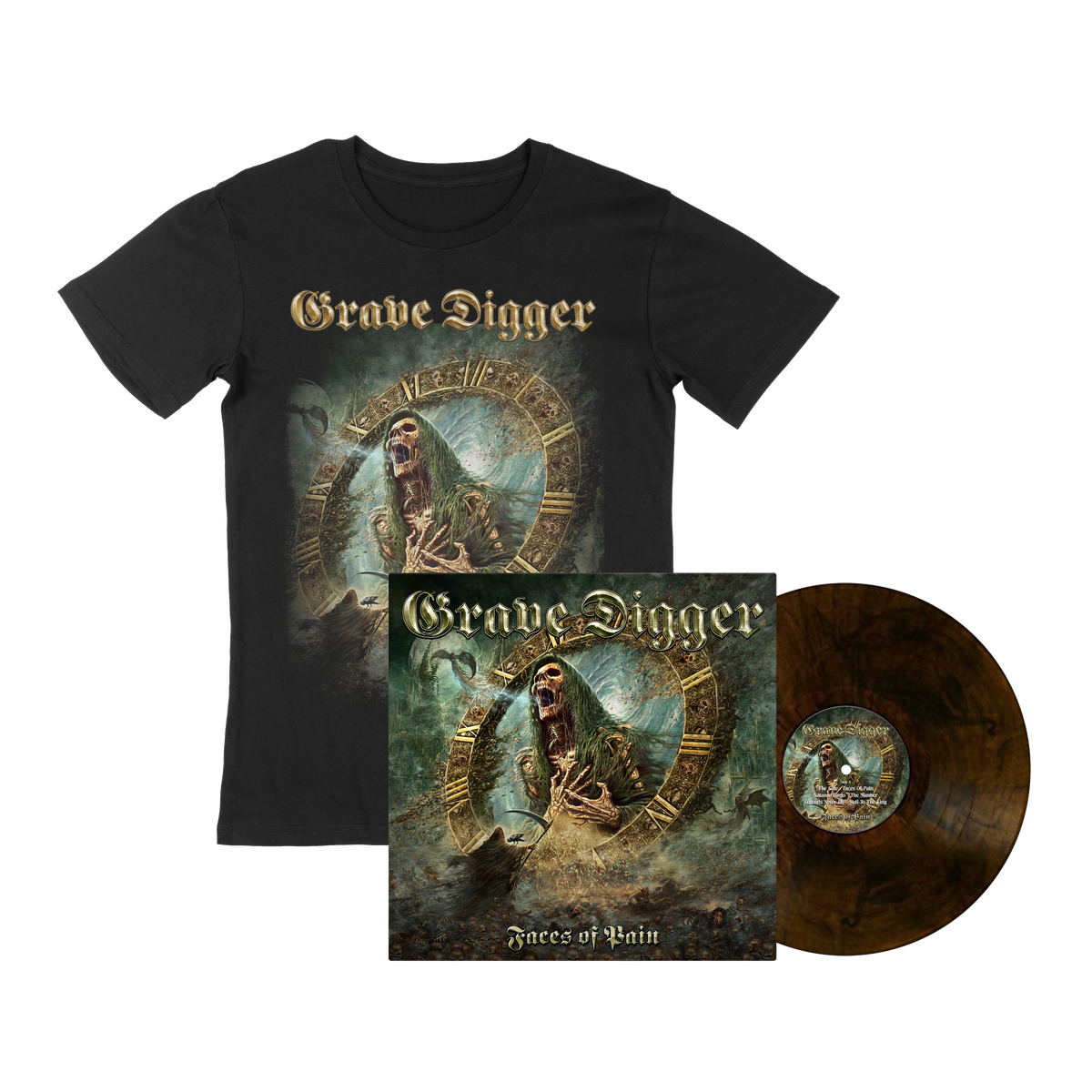 Faces Of Pain - Exclusive T-Shirt & Gatefold Orange/Black Marbled Vinyl Bundle (RELEASE: 15.01.2027)