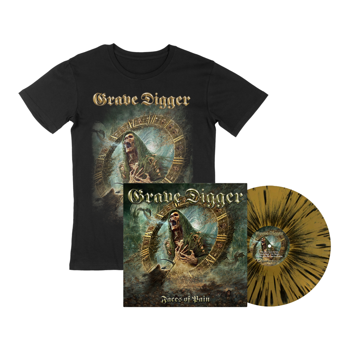 Faces Of Pain - Exclusive T-Shirt & Gatefold Gold/Black Splatter Vinyl Bundle (RELEASE: 15.01.2027)